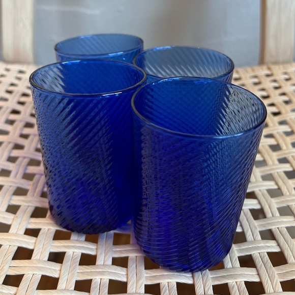 Vintage Cobalt Blue Glass Tumblers Set of 4 Swirl Textured Drinking Glasses, MCM - Picture 7 of 7